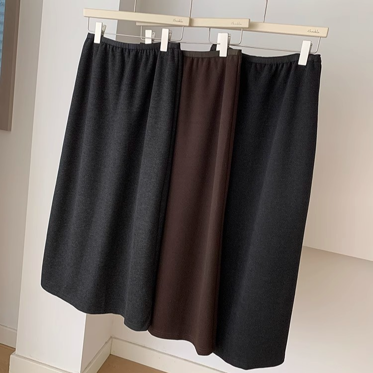 极简醋酸羊毛呢裙2025秋冬新韩国直筒显瘦高腰开叉中长款半裙子