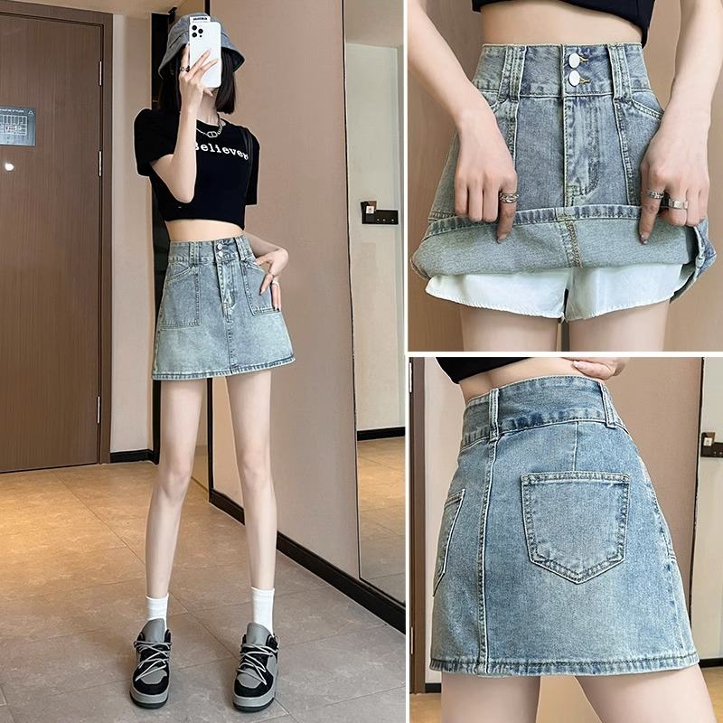 高腰牛仔半身裙女夏季薄款辣妹a字设计感半裙ins内衬短裙包臀裙子