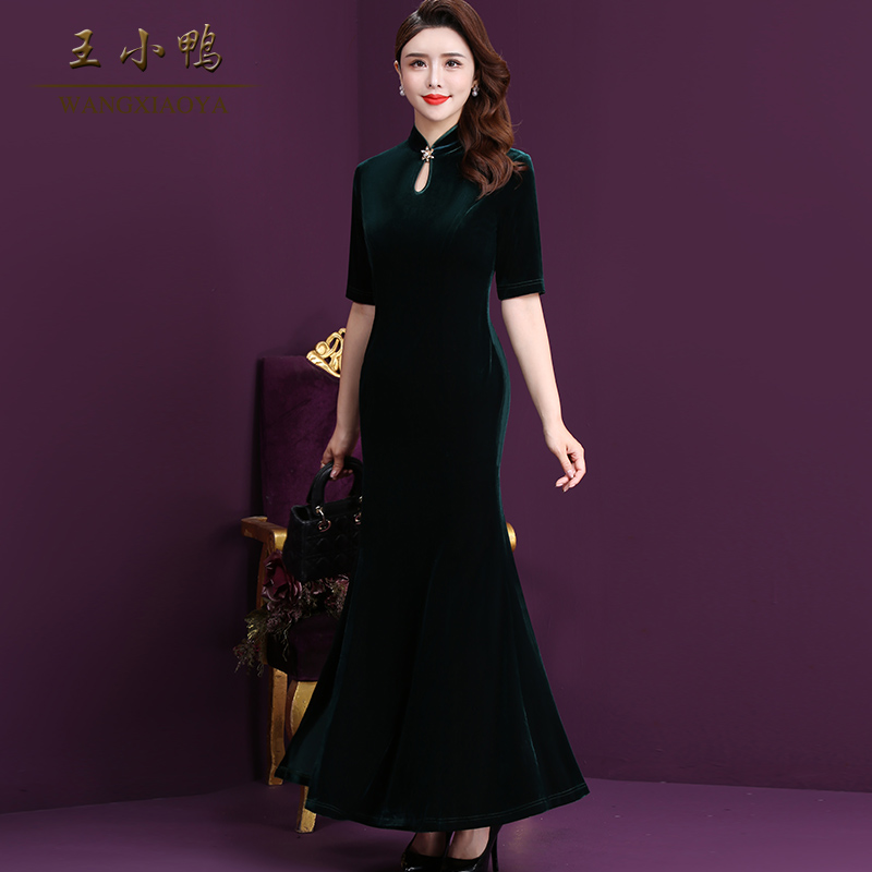 王小鸭W-A6-20019Y太太妈妈礼服女春秋新款时尚主持宴会裙子优雅