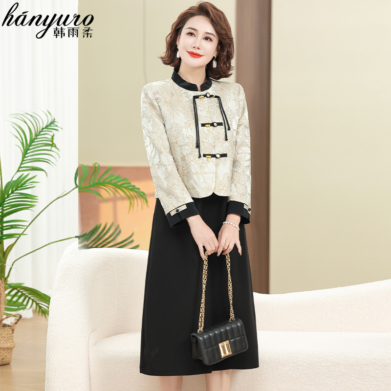 妈妈秋装连衣裙套装2025新款新中式国风春秋季中老年女装洋气裙子