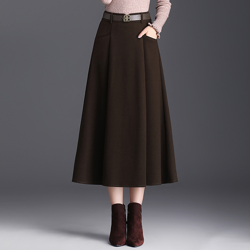 加厚毛呢半身裙女中长裙秋冬季新款气质百搭高腰显瘦垂感a字裙子