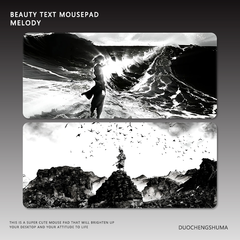 男生电竞鼠标垫超大号黑白动漫高级感游戏专用办公键盘加厚书桌垫