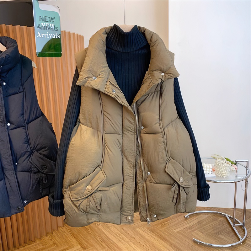 200-300斤棉服马甲短外套女秋冬新款宽松坎肩加厚设计感立领马夹