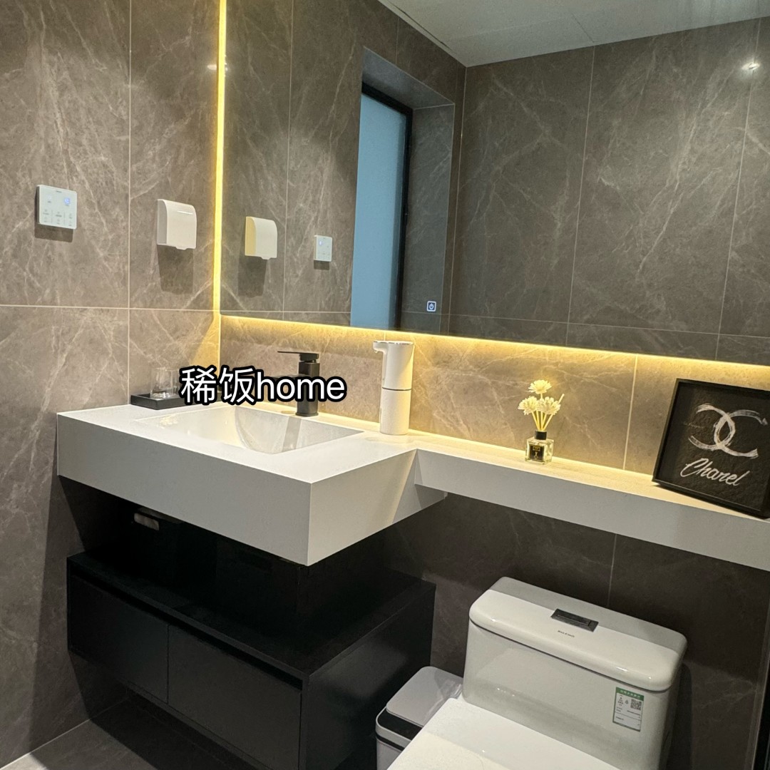 （稀饭home）岩板无缝陶瓷盆浴室柜组合延长马桶卫生间洗手洗脸盆柜