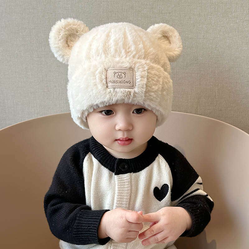 宝宝帽子冬季可爱保暖男童女孩毛绒秋冬季婴儿毛线帽加厚针织帽