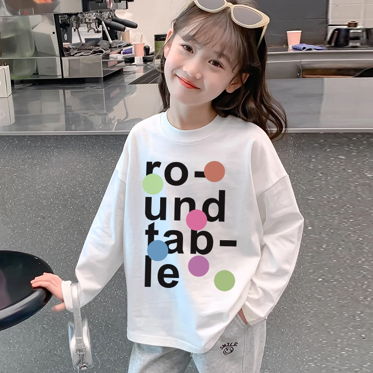 纯棉儿童长袖打底衫春秋休闲t恤小孩女宝宝白色上衣2025年t血圆领