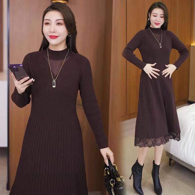 2025春秋装新款修身气质女中长款裙子百搭黑色显瘦裙子针织连衣裙