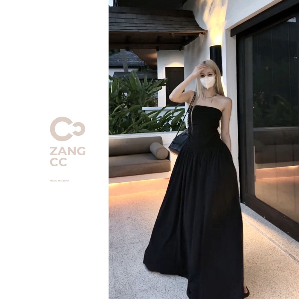 脏兮兮 夏季显瘦显高气质长款高腰长裙抹胸连衣裙SS-Q-23012