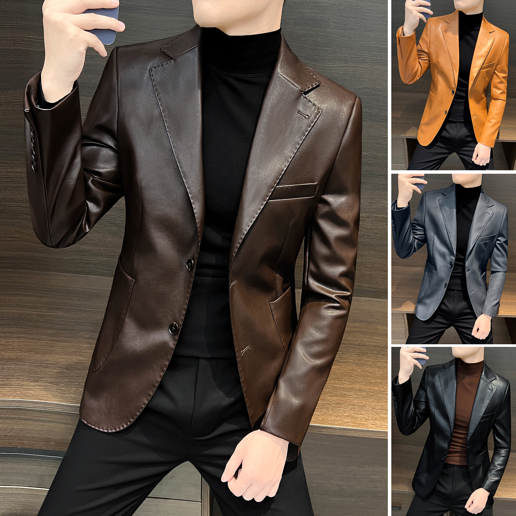 皮衣西装外套男款秋冬季2025炸街潮牌高级感机车男士pu皮休闲西服
