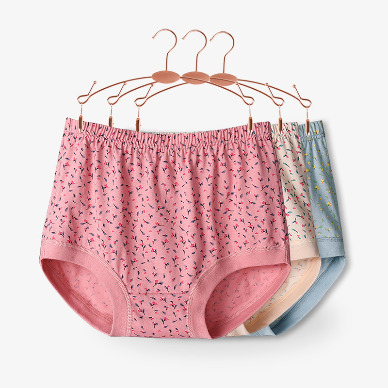 女士内裤高腰老年妈妈纯棉透气宽松加肥加大码包臀三角裤舒适印花