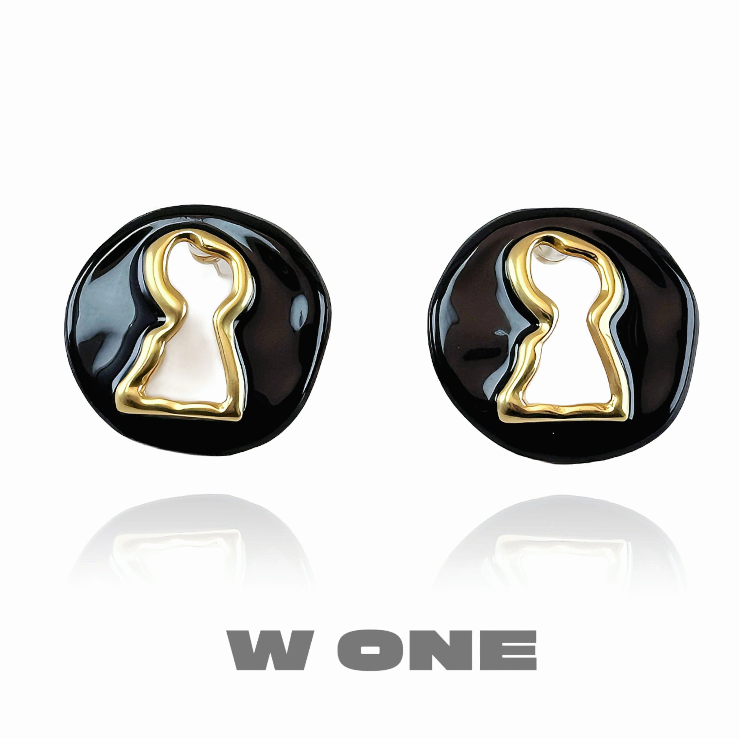 铜合金珐琅耳饰 【W. ONE】小众欧美设计感黑金镂空珐琅滴釉耳环