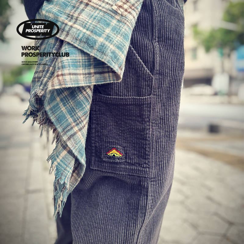 SoWhat制衣间新品灯芯绒刺绣小直筒显瘦收口百搭复古四季男女长裤