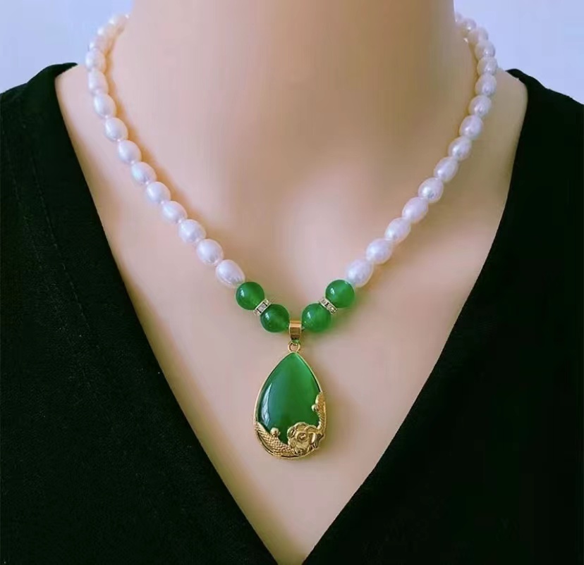 铜合金仿珍珠项链 秋冬新款仿珍珠中式花开富贵水滴妈妈链