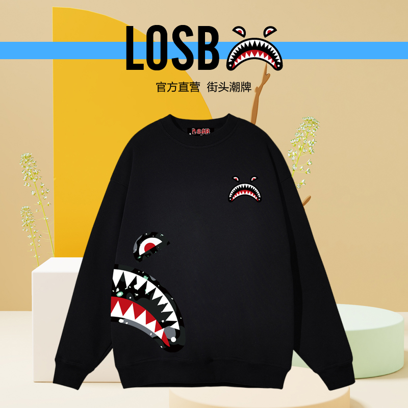 LOSB鲨鱼嘴爆款秋冬卫衣潮牌衫新款情侣装高中生上衣长袖加绒加厚