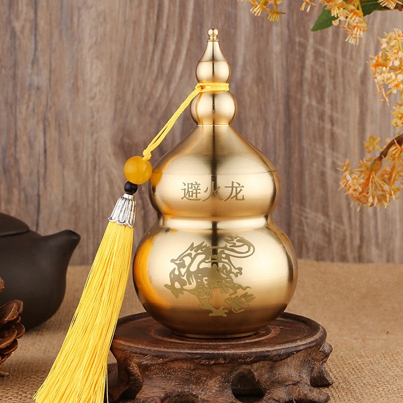 【师傅推荐】大号纯黄铜避火龙瓶厨房摆件铜葫芦带流苏手工复古雕刻