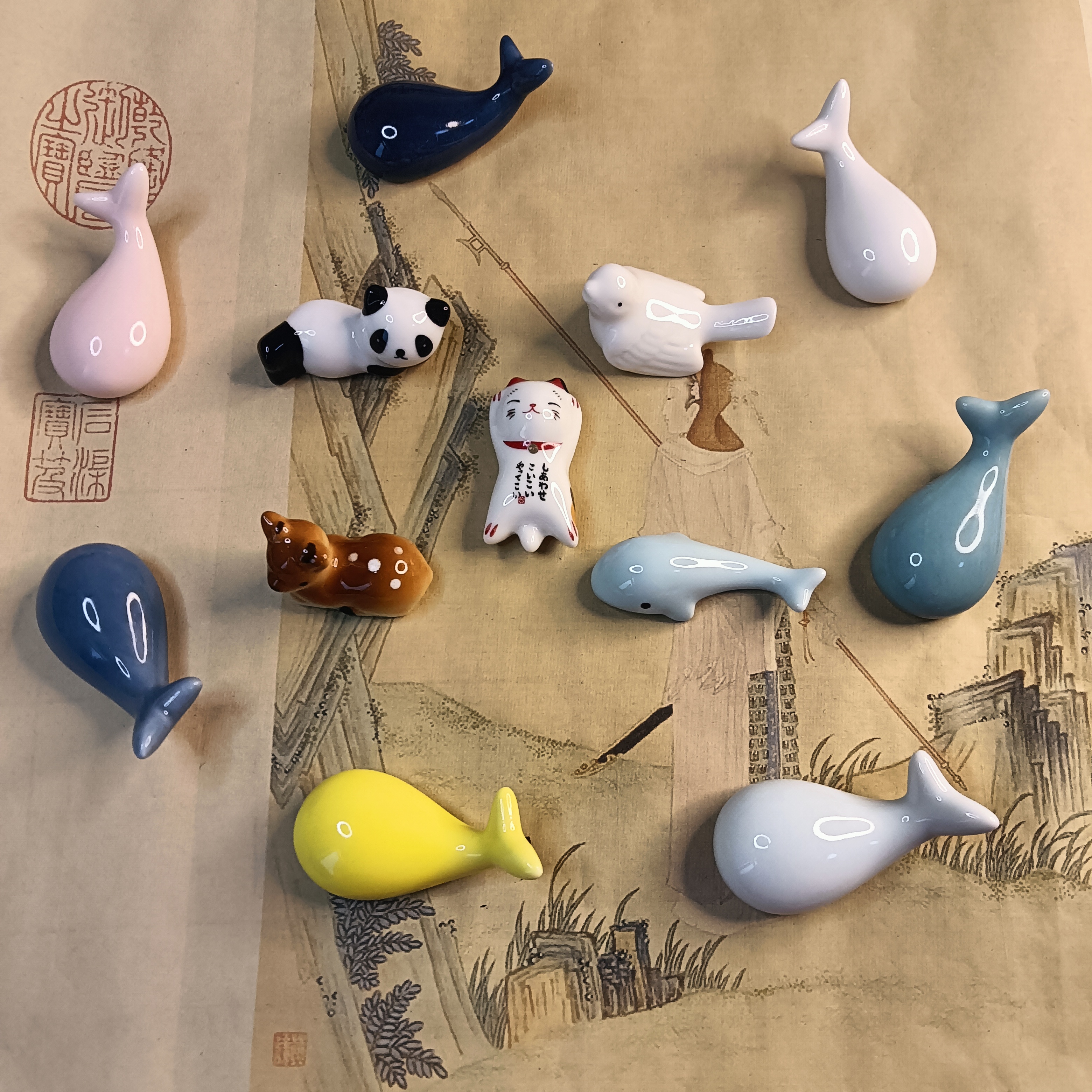 辰一文房 陶瓷笔搁可爱创意笔搁笔架笔山 卡通可爱动物陶瓷小摆件
