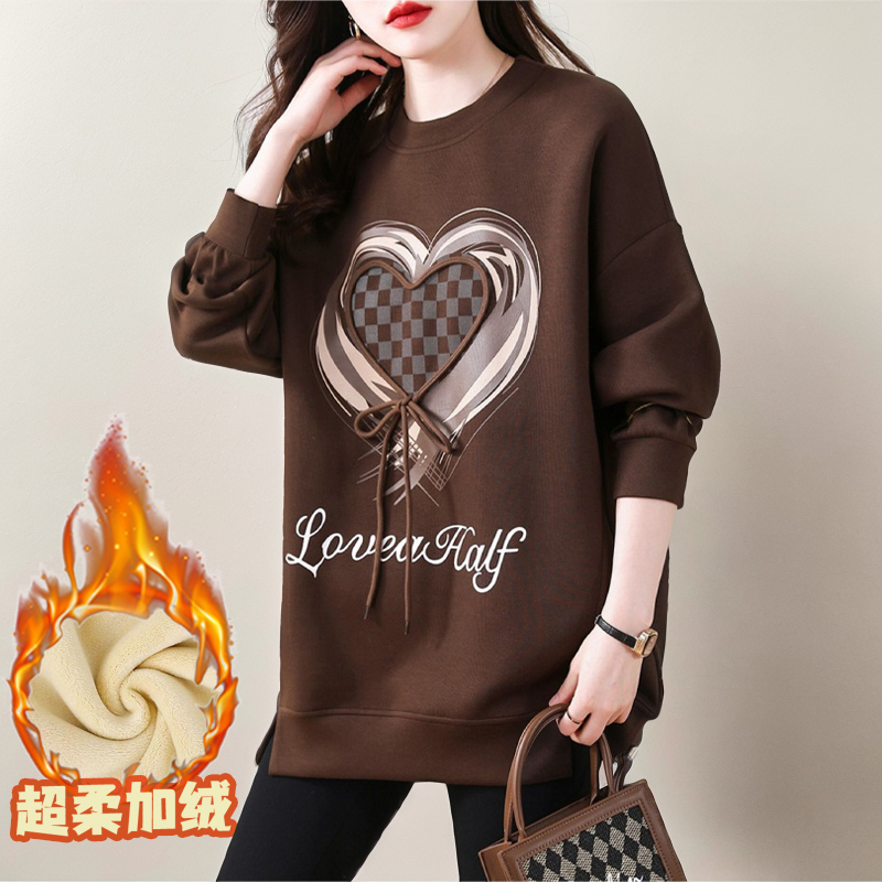 【轩希希宠粉】2024秋冬季加绒宝宝绒内里印花拼接绑带宽松卫衣6640