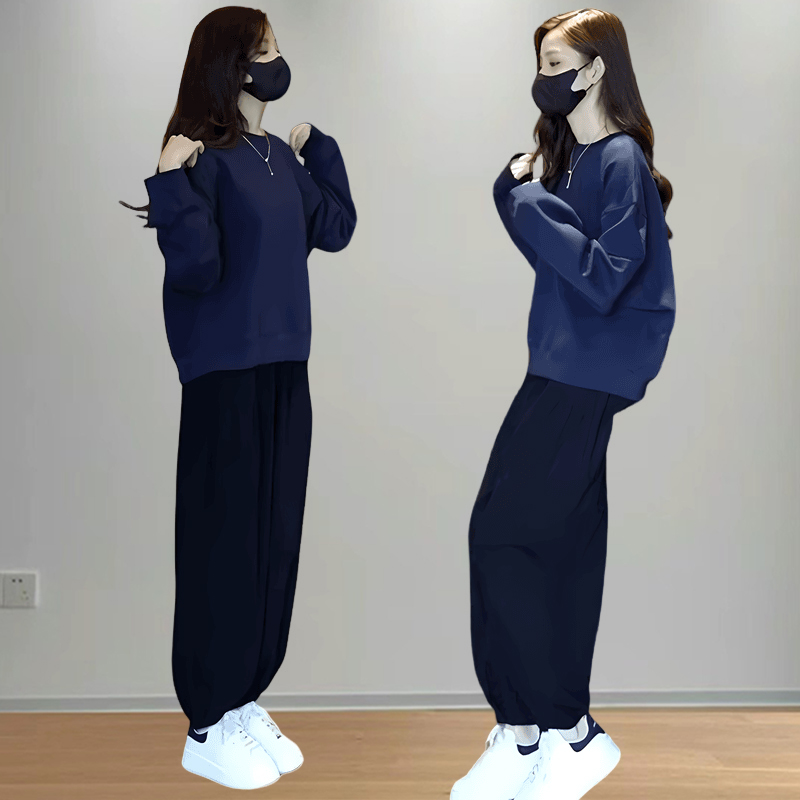 时尚休闲纯色卫衣长裤两件套装女秋冬2024新款洋气宽松显瘦套装女