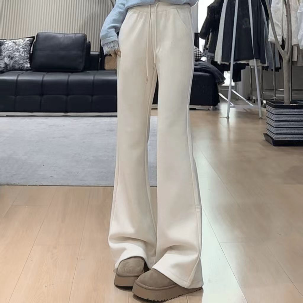 2025秋冬季加绒微喇裤女士外穿新款喇叭休闲裤抽绳百搭运动卫裤子