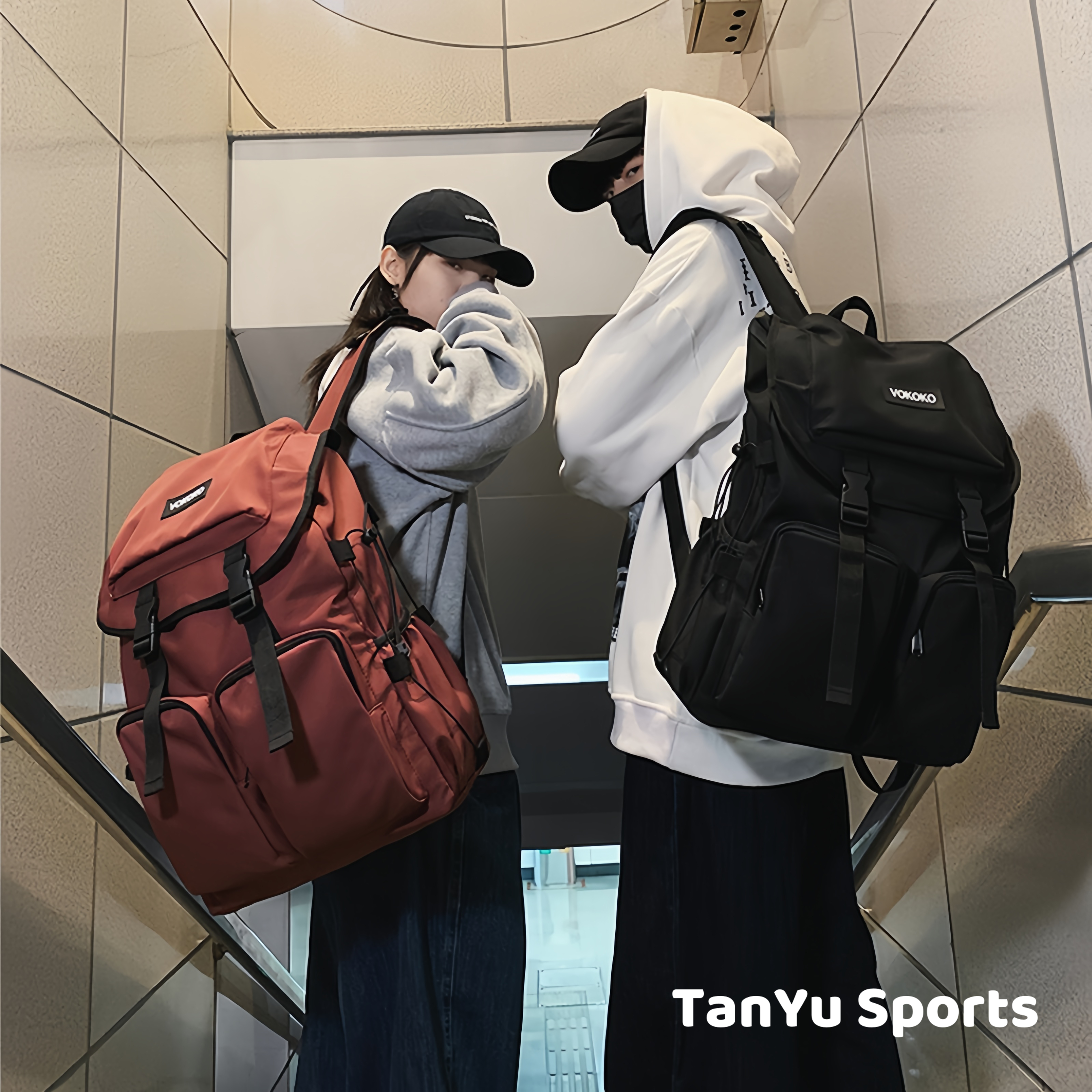 探屿新款短途旅行背包女大容量双肩包男生行李包大学生高中生书包