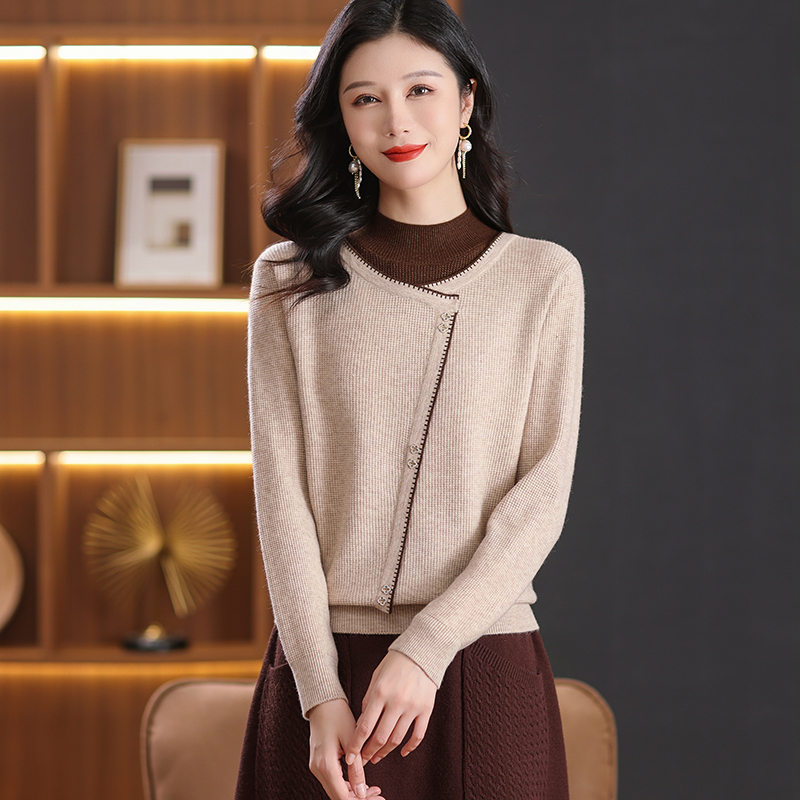 假两件气质妈妈装毛衣百搭好看秋冬针织上衣时髦洋气减龄打底衫女