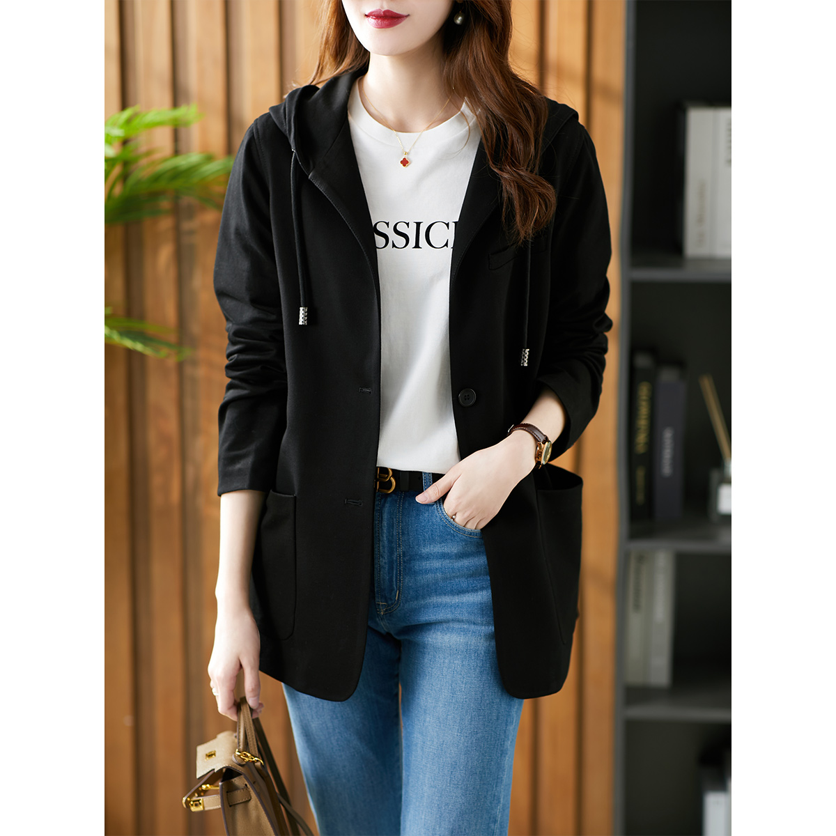 原形2025秋季连帽休闲短外套韩版百搭时尚减龄通勤上衣U83942