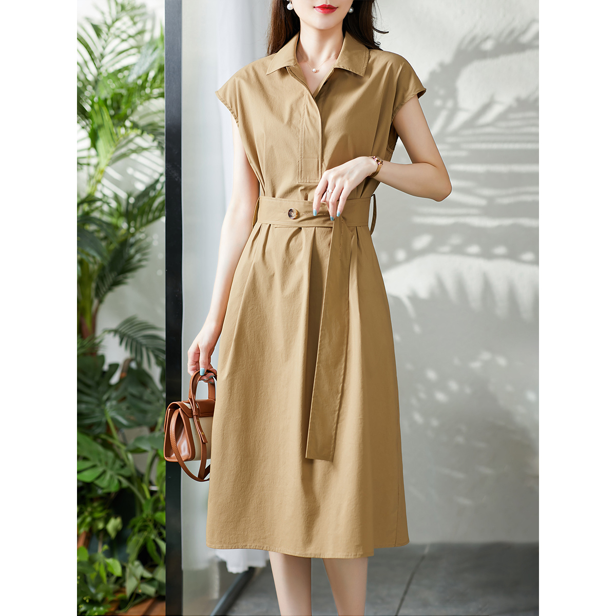 原形设计感女装休闲连衣裙中长夏季法式气质韩版显瘦衬衫裙U84534