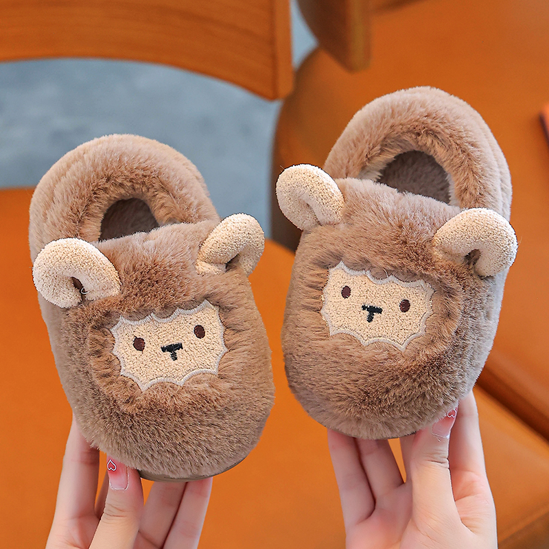 儿童棉拖鞋宝宝包跟卡通可爱毛毛鞋冬季小童室内家居保暖女童棉鞋