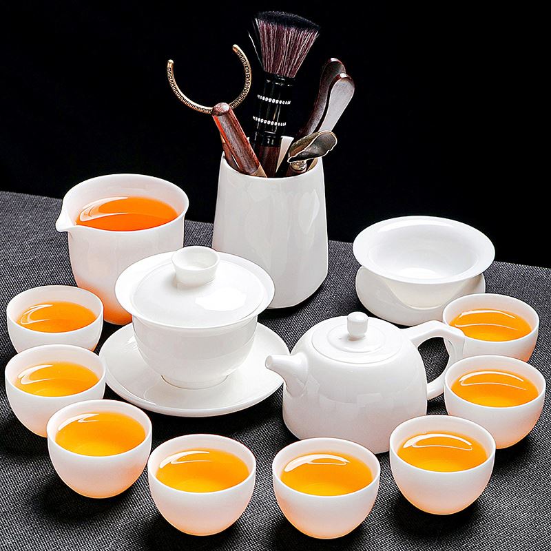 德化羊脂玉茶具新款家用轻奢白玉白瓷功夫泡茶壶茶杯盖碗会客