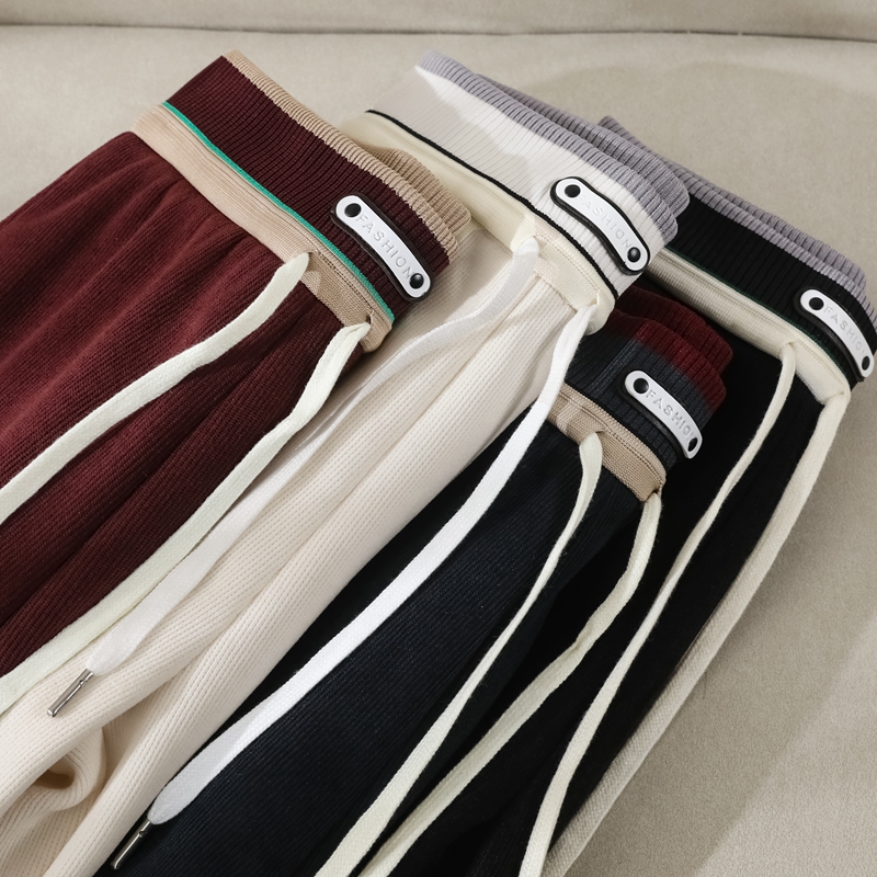 秋冬加绒2024新款窄版直筒裤女高腰显瘦百搭抽绳休闲裤子