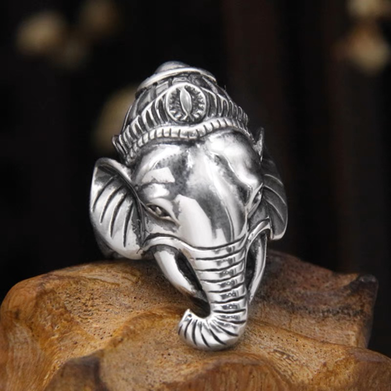 925银戒指 吉象戒指S925纯银复古个性大气大象戒指