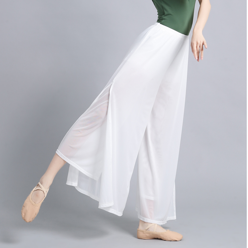 古典舞练功裤双层网纱舞蹈裤现代舞宽松开叉飘逸阔腿裤成人瑜伽服