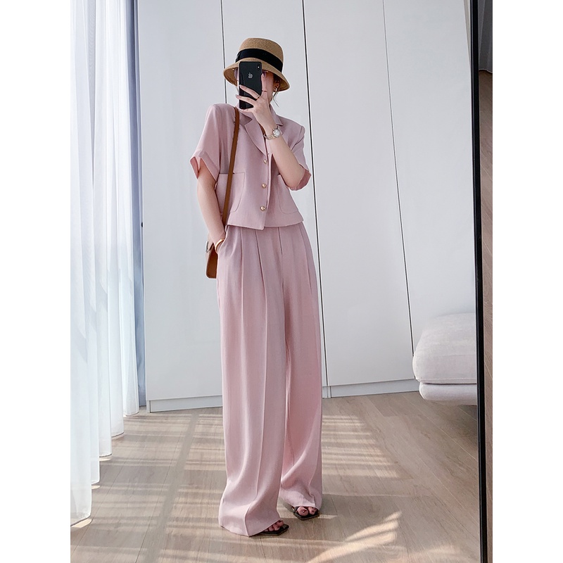 懂点薄款短款西装外套2024夏单层时尚气质修身显瘦显高阔腿裤夏季