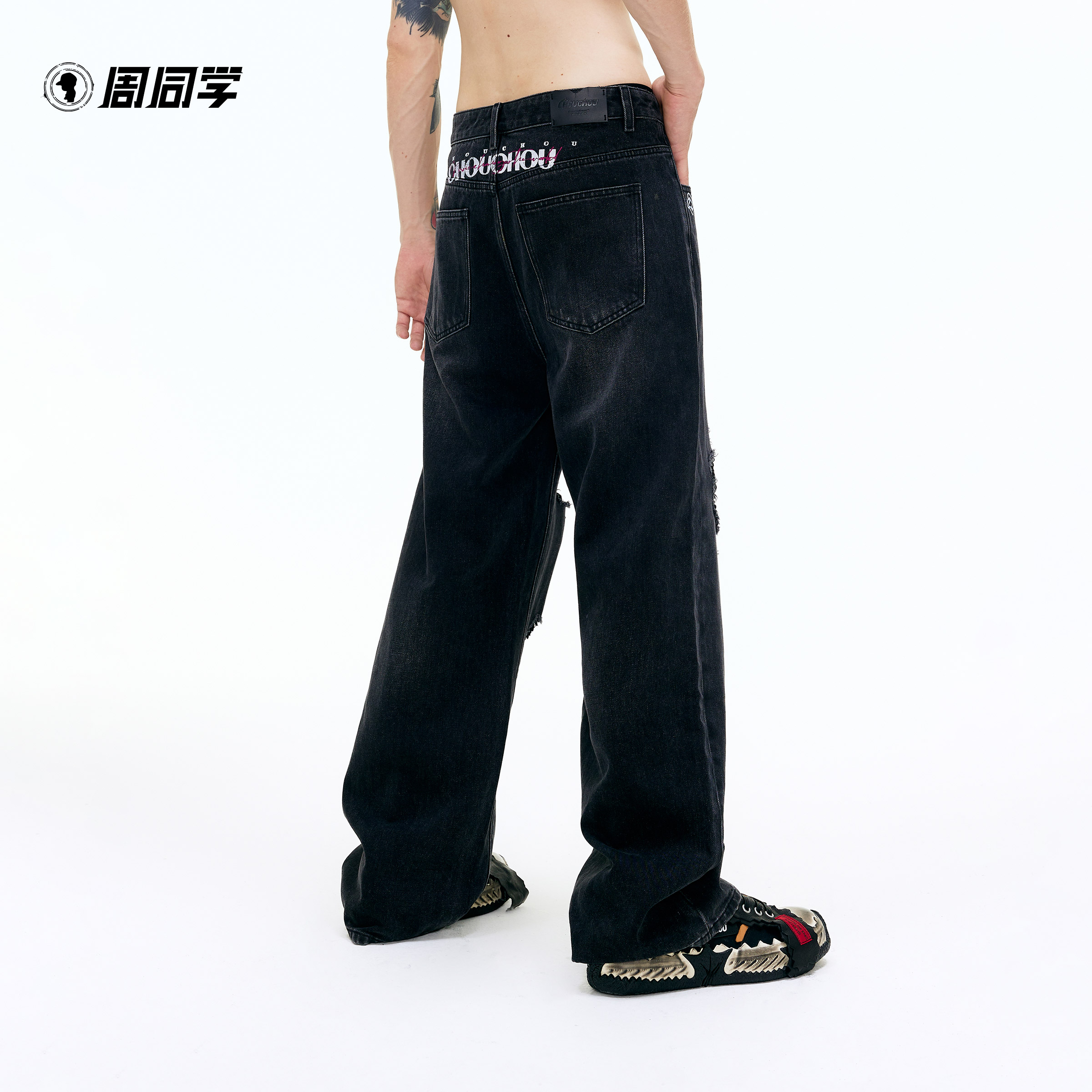 周杰伦周同学【潮流破洞】水洗做旧破洞裤牛仔裤男美式潮流长裤