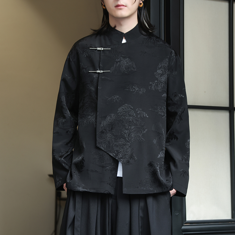 复古文艺 中国风男装提花改良唐装外套 新中式穿搭 茶禅 盘扣上衣