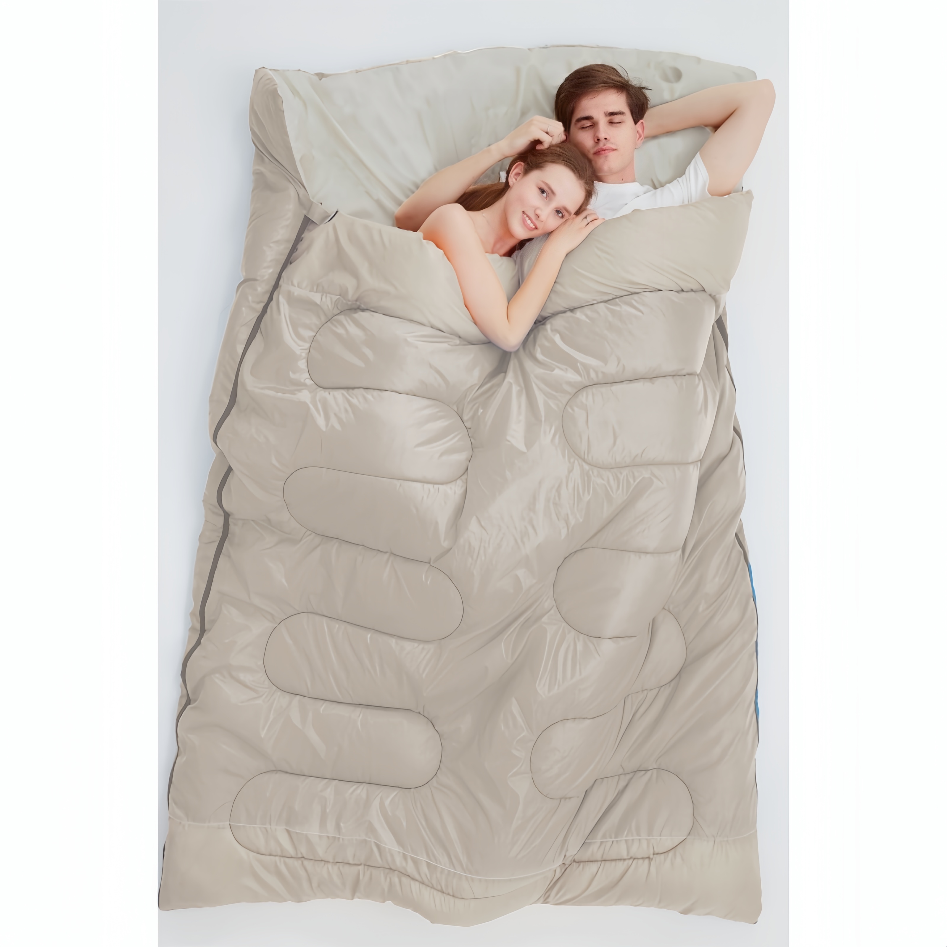 南极人带帽双人睡袋室内野外露营防踢防寒成人薄款轻便保暖便捷式