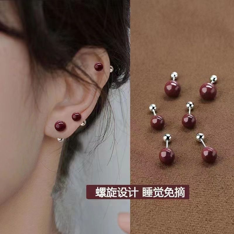 耳钉S925银针高级感螺丝扣耳钉女养耳洞耳骨钉耳饰