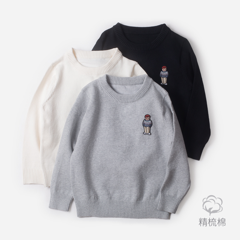 中大童亲肤圆领套头毛衣24秋冬季新款儿童棉线衣男女童打底针织衫