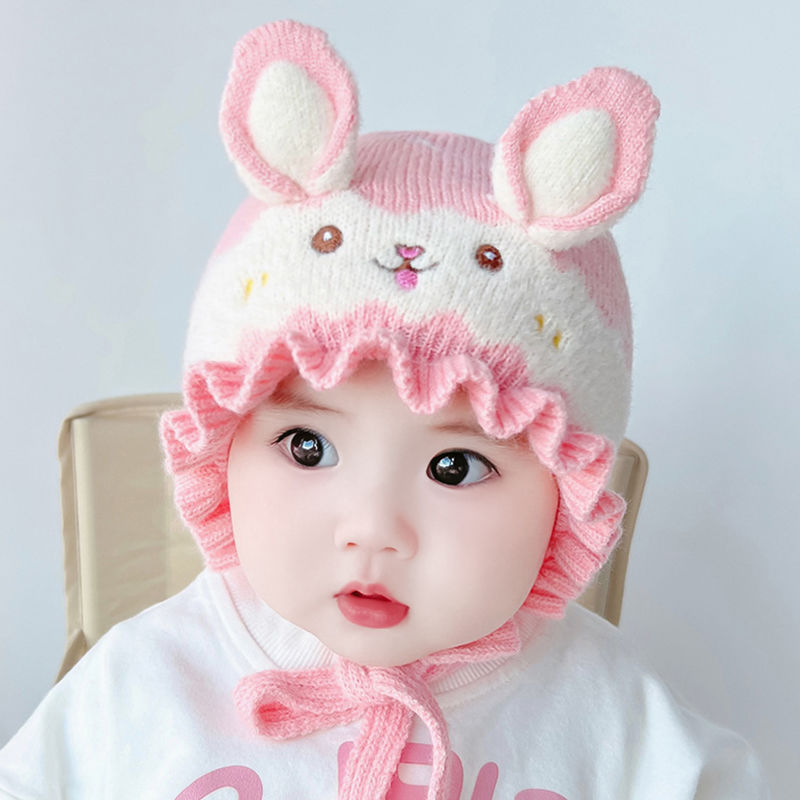 婴儿帽子秋冬女宝宝毛线帽加厚可爱超萌公主针织帽女童护耳帽冬天