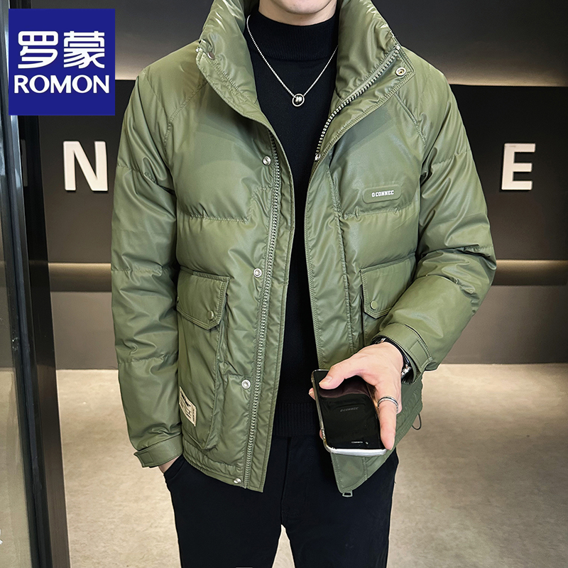 Romon/罗蒙秋冬季皮羽绒服男士新款潮流韩版夹克时尚短款保暖外套