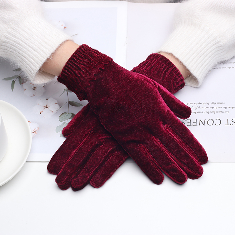 金丝绒手套女春秋保暖薄款秋冬骑开车户外跳舞锻炼防风防寒心馨秀
