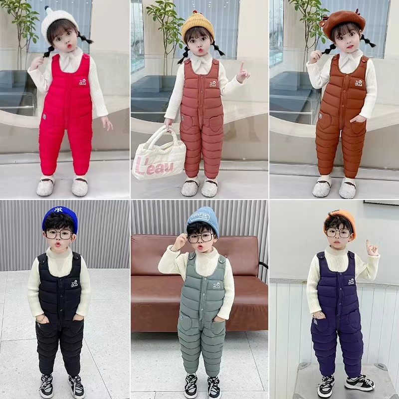 【沫沫家】儿童背带裤婴幼儿开档连体裤加厚外穿男女童冬季棉裤