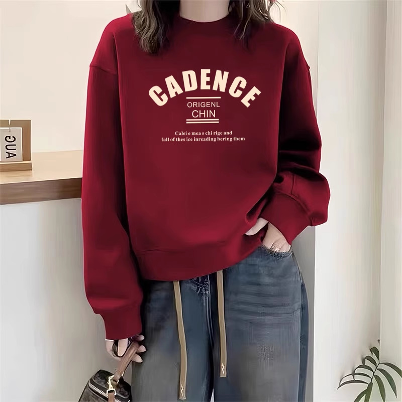 圆领套头打底衫加绒加厚卫衣女2025秋冬季新款宽松韩版潮情侣外套