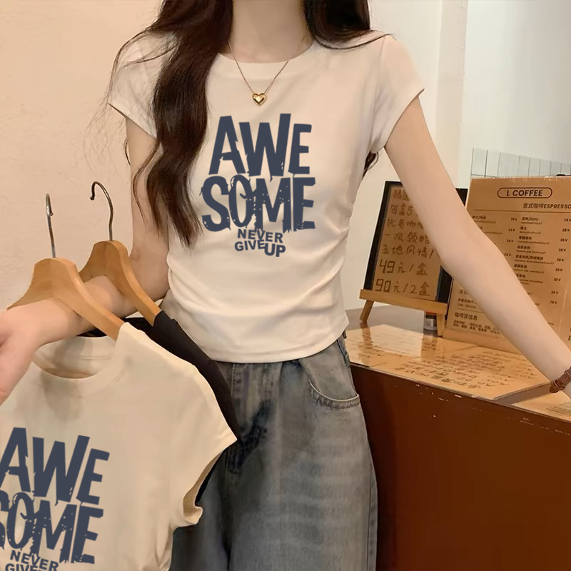 不规则短款短袖t恤女夏季2025新款设计感修身小个子正肩体恤上衣