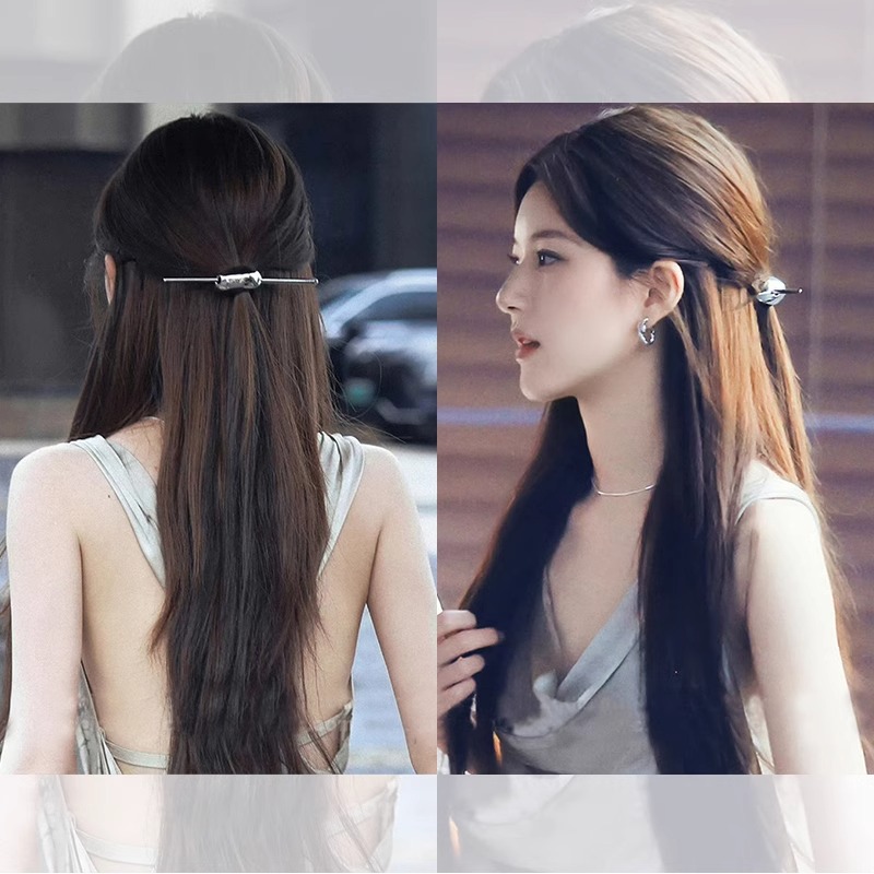 赵露思同款新中式银色月牙发簪高级感日常通勤半扎发中国风簪子