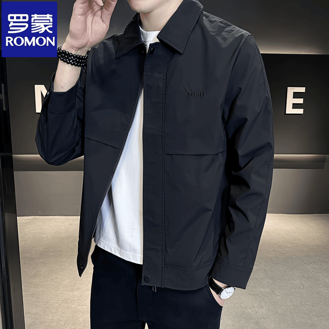 Romon/罗蒙春秋季韩版男士新款休闲商务翻领上衣潮流帅气行政夹克