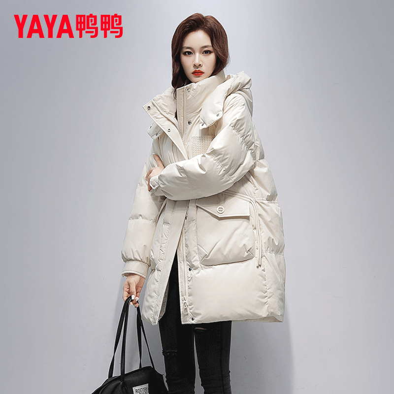 YAYA/鸭鸭羽绒服女中长2025冬新款遮肚藏肉千金甜酷时尚休闲外套