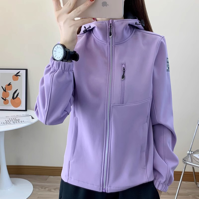 软壳冲锋衣女款女士防水网红款秋冬加绒加厚纯色防风户外登山外套