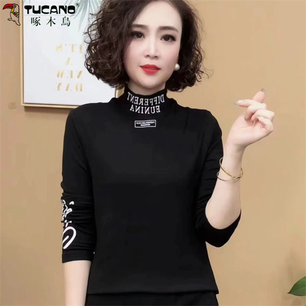 【啄木鳥】2024秋李新品女士时尚百搭休闲设计感半高领气质打底衫