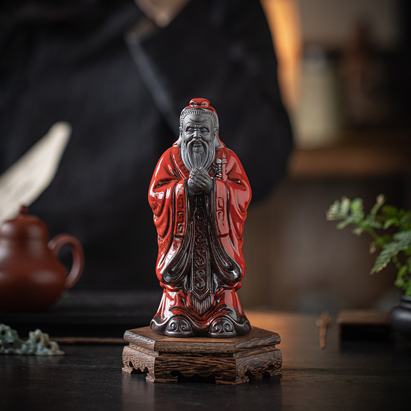 中国历史人物孔子茶宠摆件禅意雕像孔夫子家居茶室书房博古架装饰
